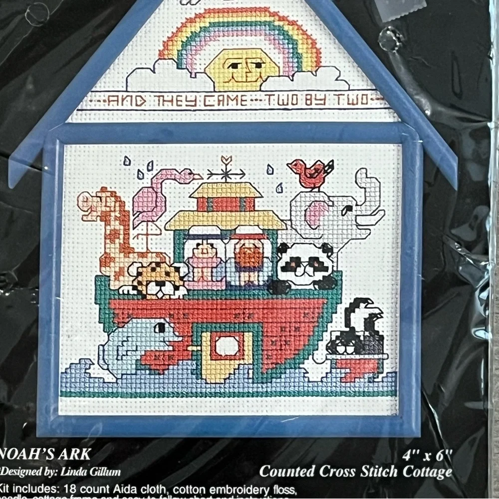 NWT Bucilla “Noah’s Ark” Counted Cross Stitch Kit with Plastic Cottage Frame